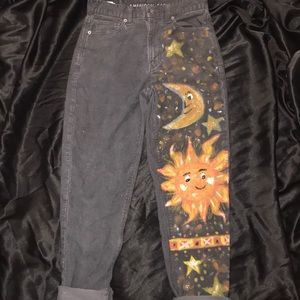 grey American Eagle boyfriend/mom jeans I painted